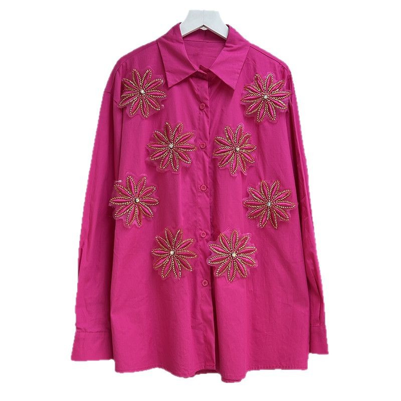 Embroidery Workshop - Blouses Damesoverhemd Vintage Turn Down Kraag