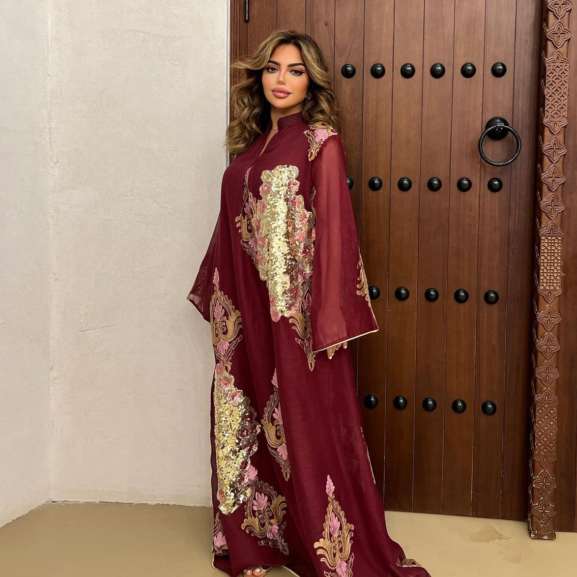 Embroidery Arabic - Moslimvrouwen Bruiloft Pailletten Maxi Jurk Borduren