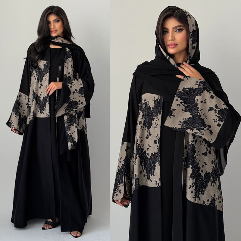 Embroidery Arabic - Vrouwen Eid Abaya Hijab 2-delige set