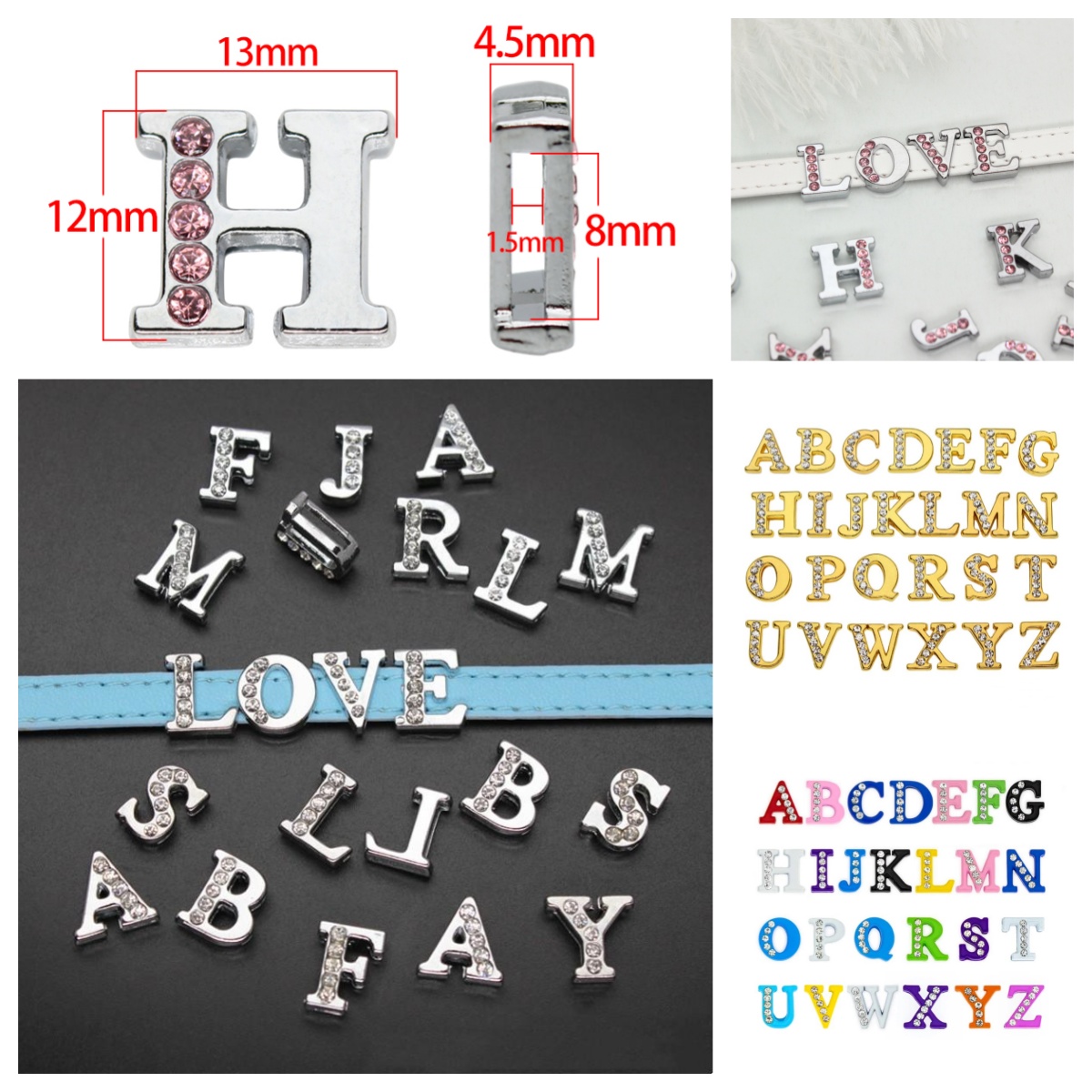Embroidery Charm - 50 stk/partij Gat 8MM Slide Letter