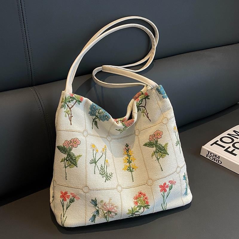Embroidery Workshop - Modieuze geborduurde draagtas, chique canvas emmerhandtas,